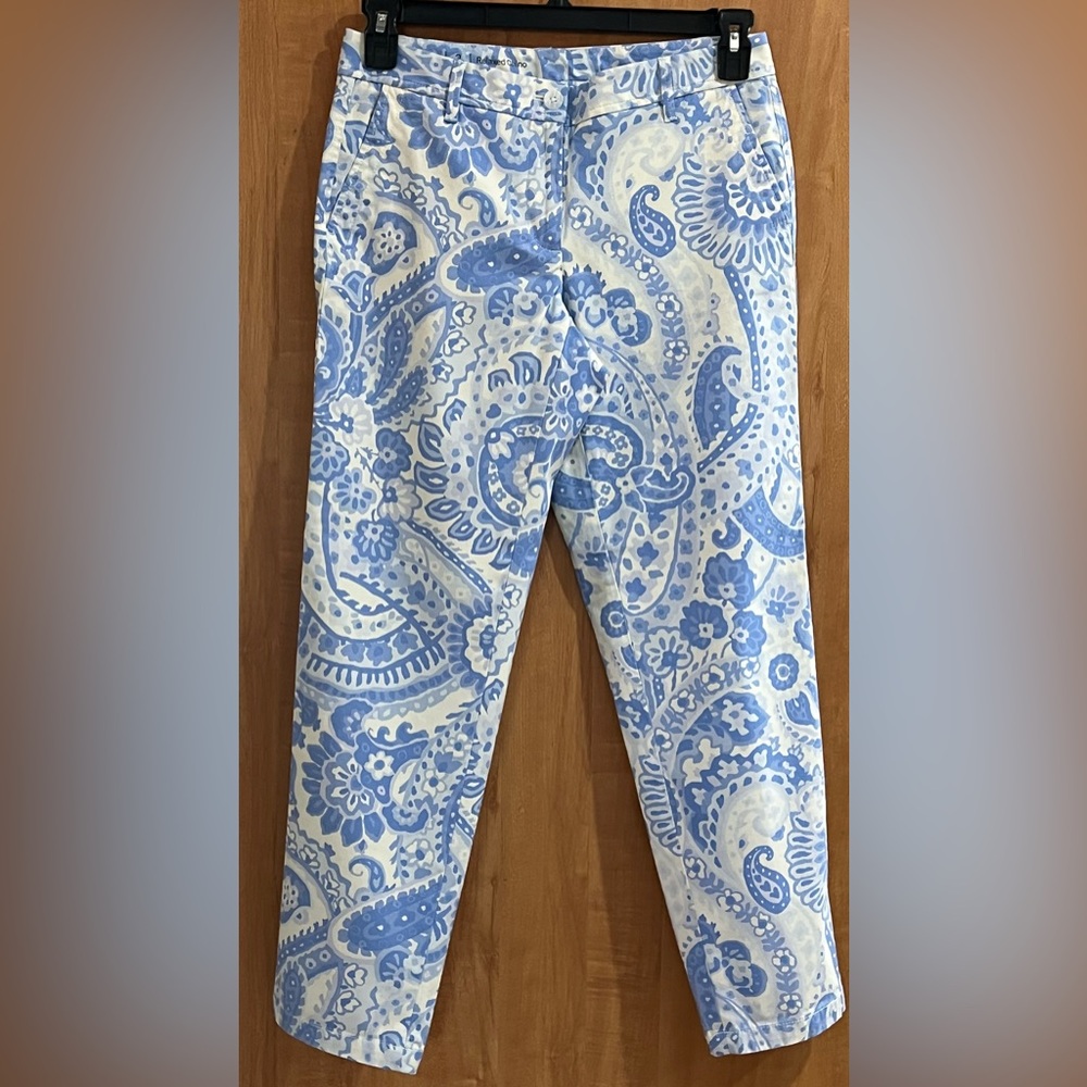TALBOTS RELAXED CHINO BLUE/WHITE PAISLEY  SIZE 2